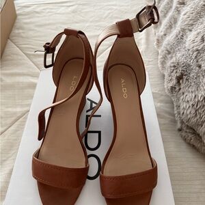 Aldo Brown Wedge Sandals with Ankle Strap